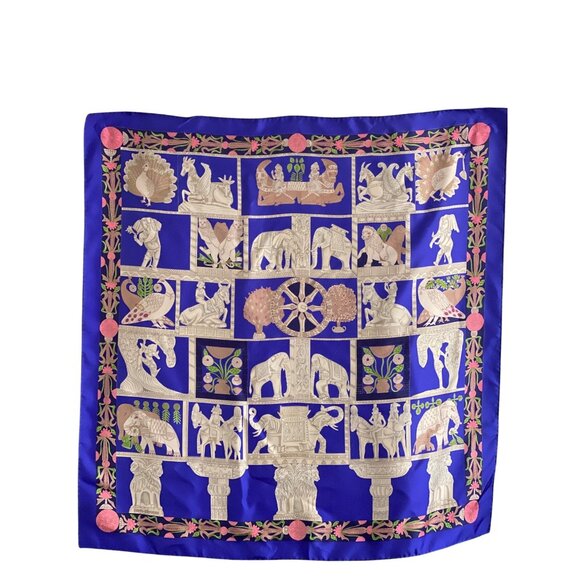 Hermes Paris Scarf Torana Square Silk Elephant Lion Horse Buddha Temple VTG - Picture 8 of 14